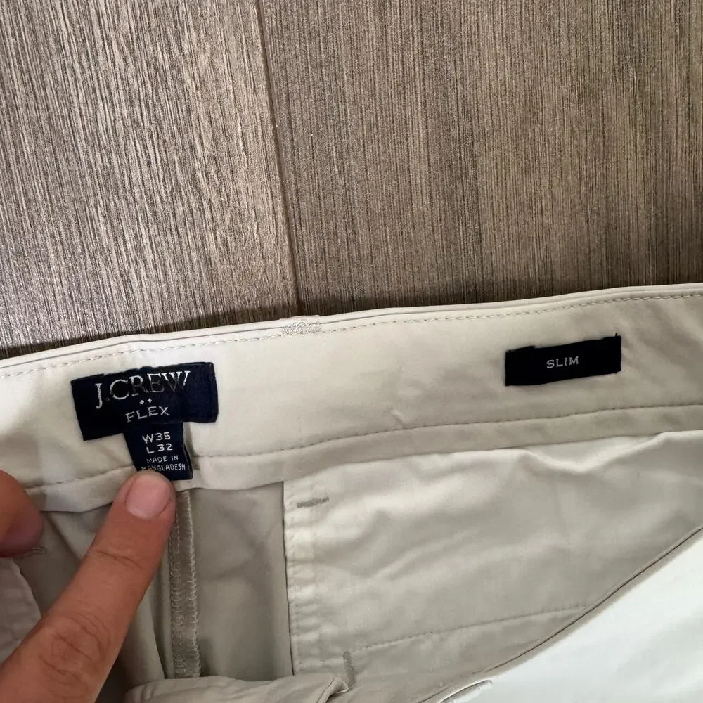 J.Crew Flex Slim-Fit Tech Chino Pants 35x32 Stone Gray Moisture Wicking Stretch